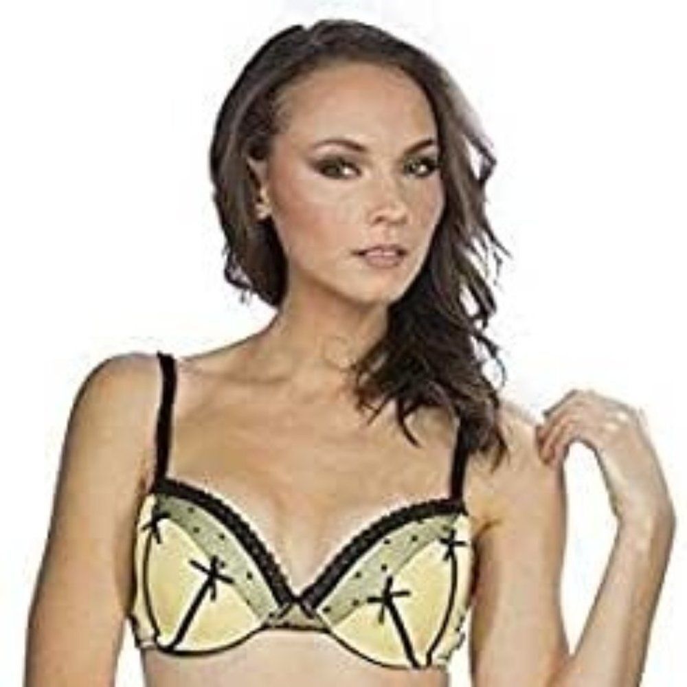 Hers By Herman Womens Yellow Black Lace Adjustable Strap Push Up Bra Size 38B